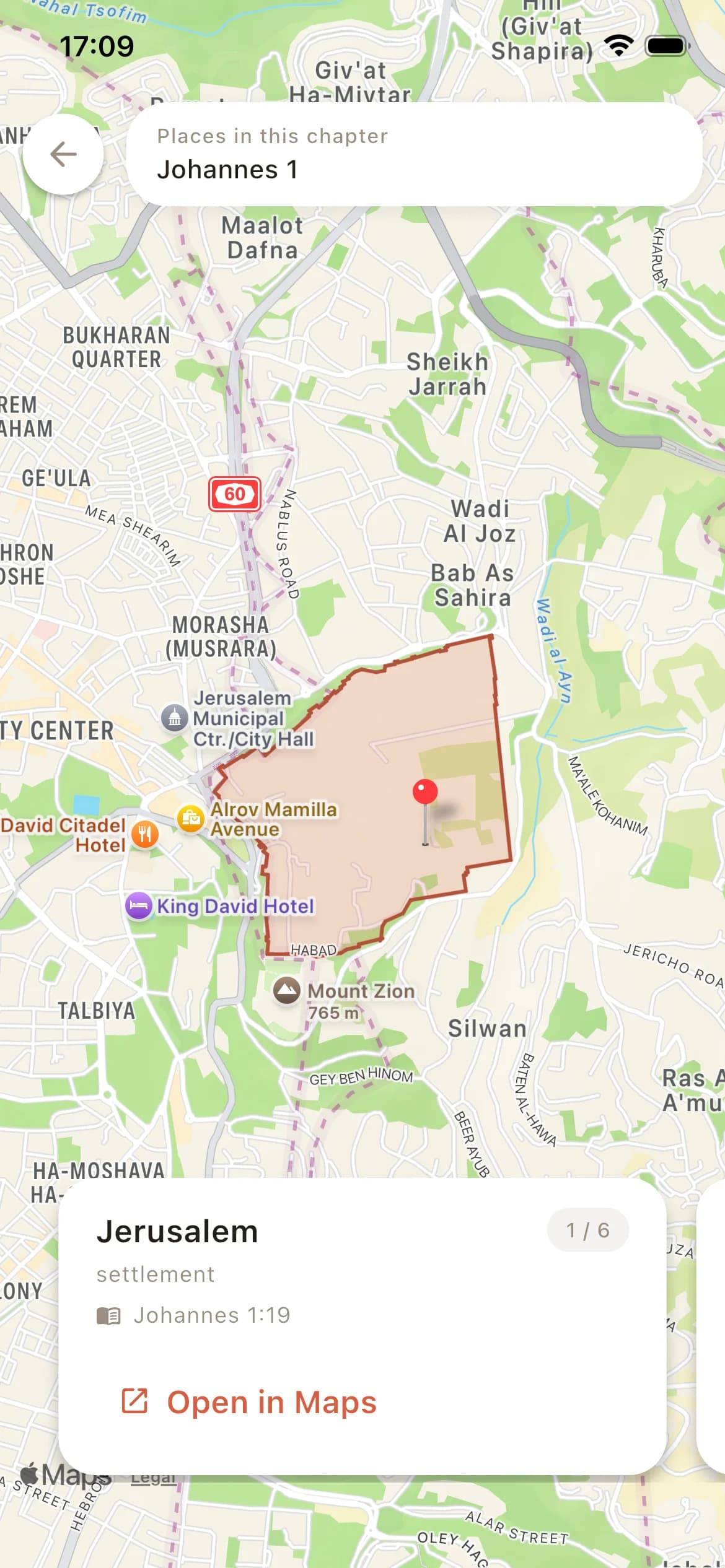 Glow Bible maps screen